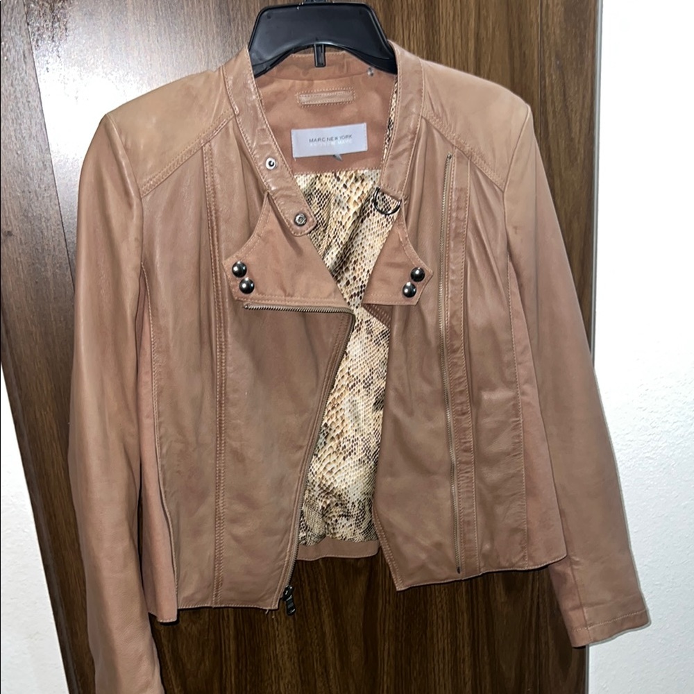 Marc New York Tan Leather Jacket Asymmetrical Cropped Design